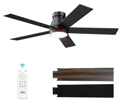 TCL 52 Inch Ceiling Fan with Lights, Blck Flush Mount Ceiling Fans with Remote Control, 6 Speeds DC Reversible, Dimmable, Noiseless, Low Profile Ceiling Fans for Bedroom (Black) (New in Box)