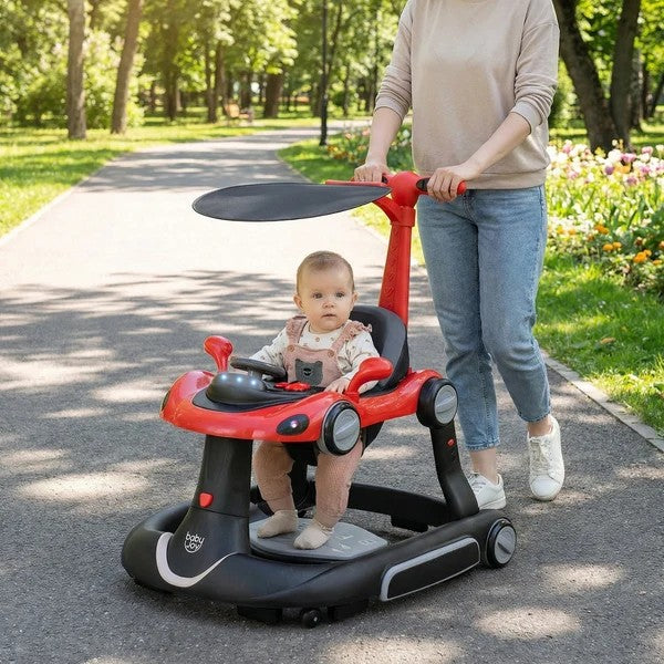 (New) 6-in-1 Baby Walker with Canopy Portable Activity Center Bouncer Rocker Combo with Music