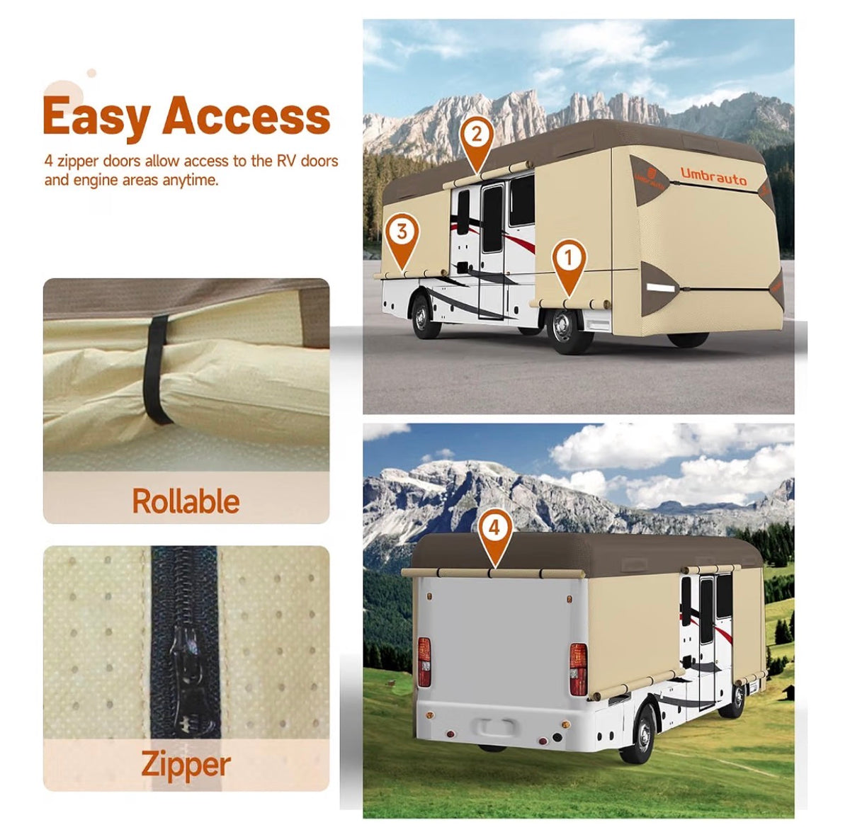 Class A RV Cover 37 Ft-40 Ft. Upgraded Heavy Duty 9 Layers Top Class A Motor Home Cover, Windproof & Breathable Toy Hauler Trailer Covers Includes 3 Extra Straps & Gutter Covers (Brown/Beige) (New in Box)
