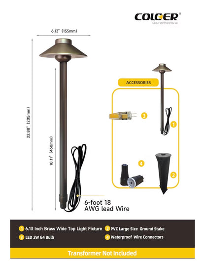 Brass Low Voltage Pathway Lights Wired 4-Pack with 3W LED G4 Bulb, 12V Waterproof Outdoor Path Lighting for Yard, Patio, Landscape, Planter, Walkway (Bronze) (New in Box)