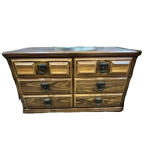 Vintage Solid Wood 6-Drawer Dresser with Brass Hardware
