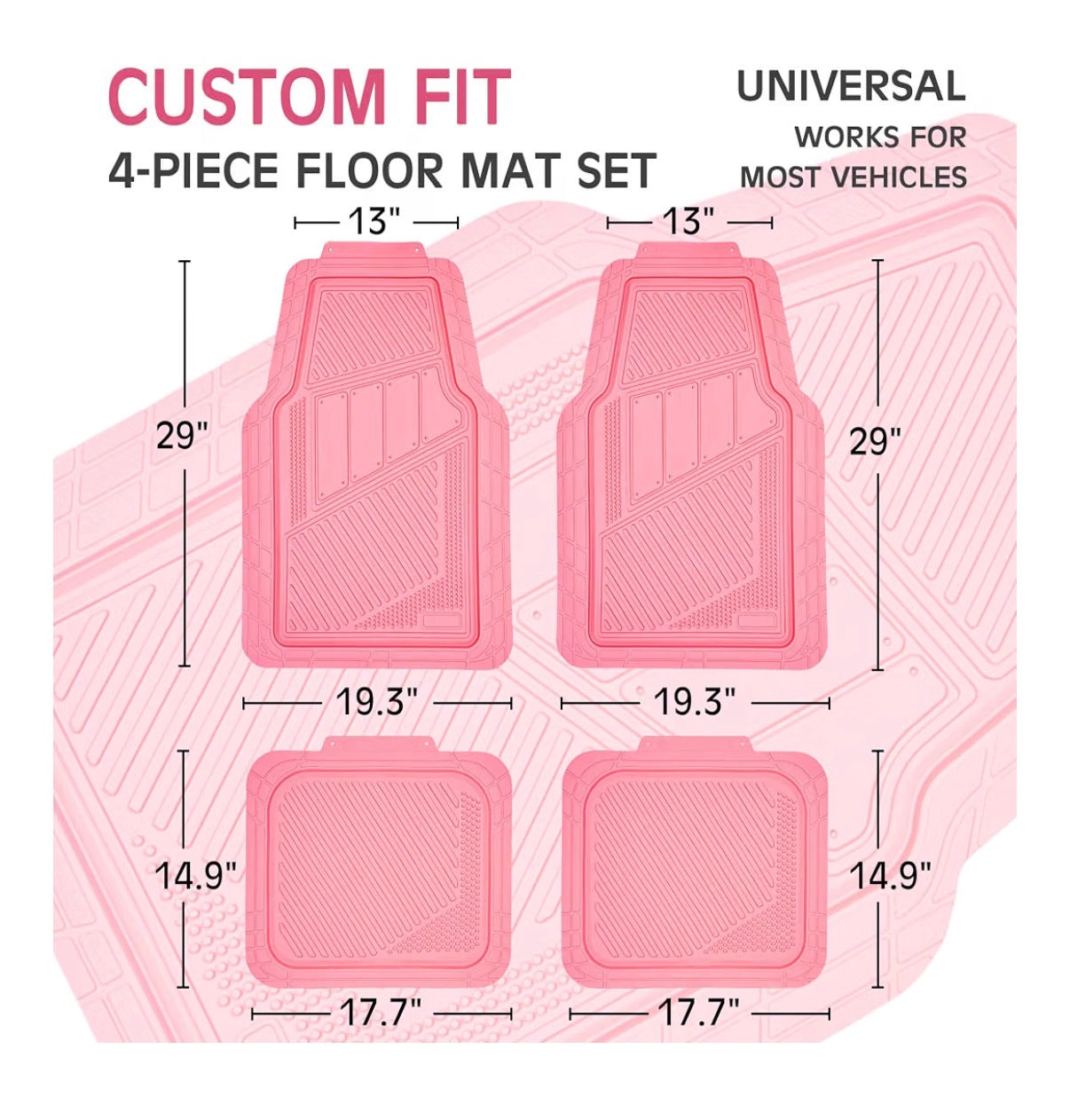 Car Pass Heavy Duty Rubber Floor Mats 4 Piece, Pink Car Mats Full Sets Anti-Slip, Waterproof Universal Trim to Fit for Car SUV Truck, Durable All Weather Automotive Car mats (Pink) (New in Box)