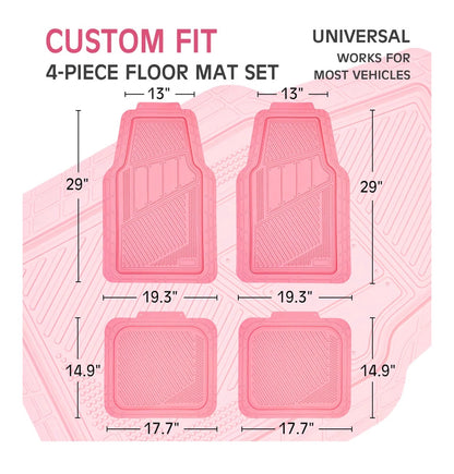 Car Pass Heavy Duty Rubber Floor Mats 4 Piece, Pink Car Mats Full Sets Anti-Slip, Waterproof Universal Trim to Fit for Car SUV Truck, Durable All Weather Automotive Car mats (Pink) (New in Box)