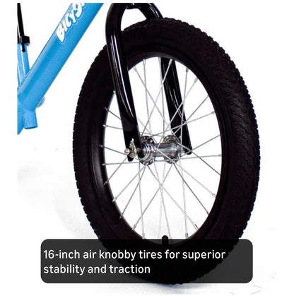 Bicystar 16 Inch Kids Balance Bike for 5-8 Year Olds, No Pedals, Air Tires, Footrests, Adjustable Height (Blue) (New in Box)