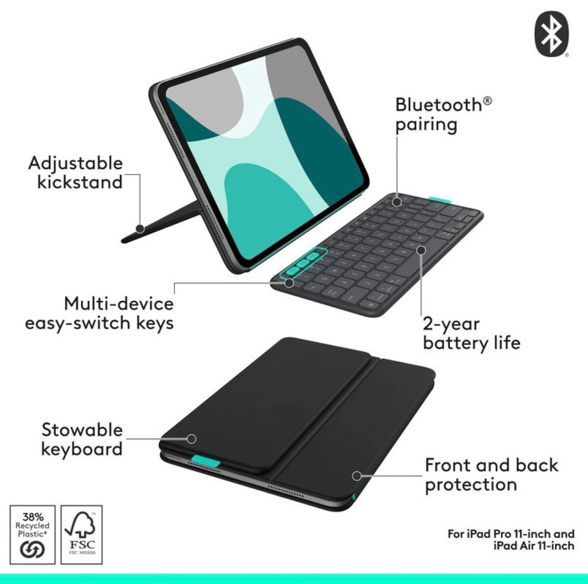 Logitech Flip Folio for Ipad Pro 11 Inch (M4&M5) Ipad Air 11 Inch (M2,M3, M4) Ipad Air (5th Gen) (New in Box)