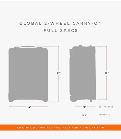 Briggs & Riley Global 2 Wheel Expandable Carry On-Luggage for International Travel, Suitcase with Wheels, Soft side Rolling Bag for Men & Women, Self-Repairing Zipper Baseline Collection (Black) (New in Box)