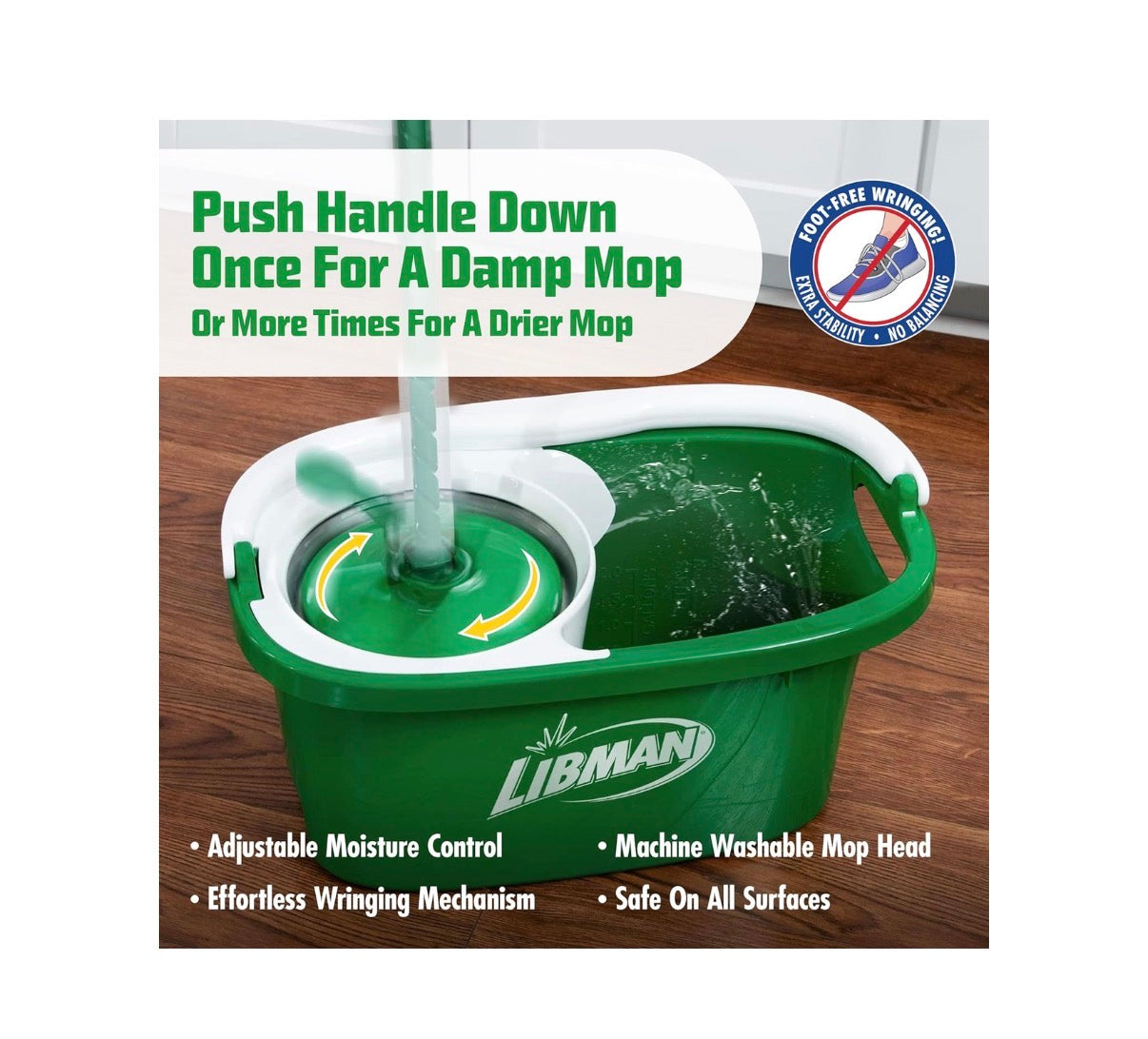 Libman Tornado Spin Mop System Mop and Bucket with Wringer Set Mop for Floor Cleaning 1 Mop Head Included (New in Box)