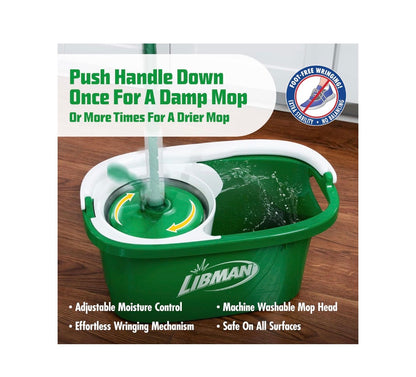 Libman Tornado Spin Mop System Mop and Bucket with Wringer Set Mop for Floor Cleaning 1 Mop Head Included (New in Box)