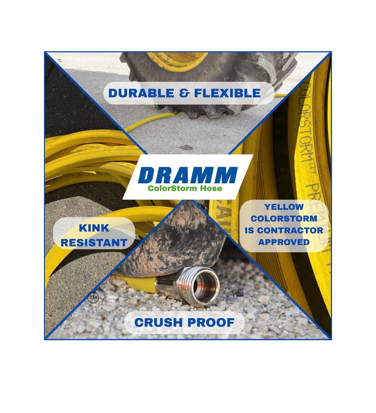 Dramm ColorStorm Premium Rubber Garden Hose 75 Ft. Heavy Duty 5/8 Inch Water Hose Kink Resistant, Crush Proof Nickel-Plated Couplings Made in USA (Yellow)