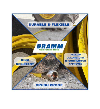 Dramm ColorStorm Premium Rubber Garden Hose 75 Ft. Heavy Duty 5/8 Inch Water Hose Kink Resistant, Crush Proof Nickel-Plated Couplings Made in USA (Yellow)