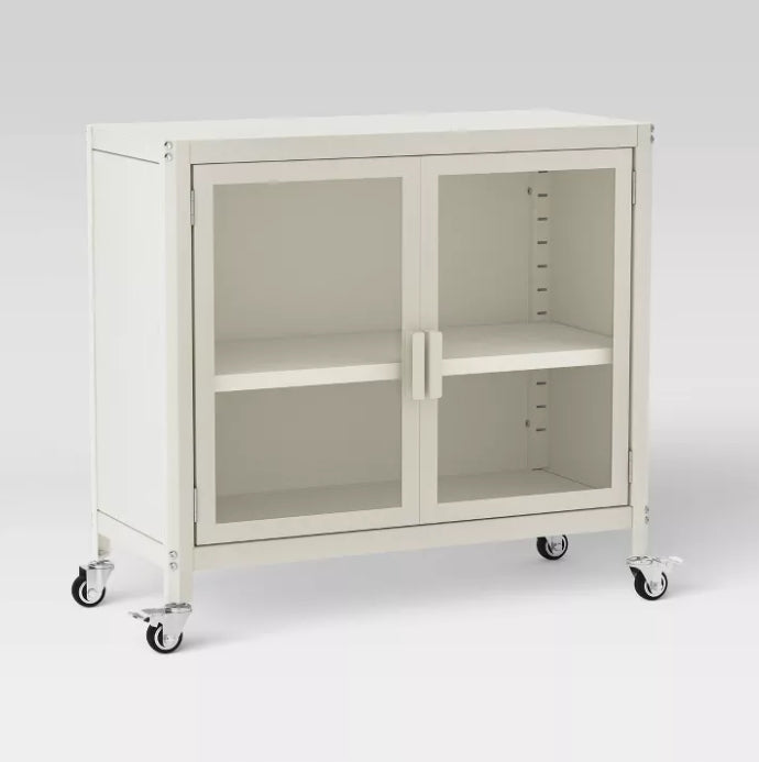 (New) 2 Door Metal Rolling Locker Storage Cabinet Chalk White