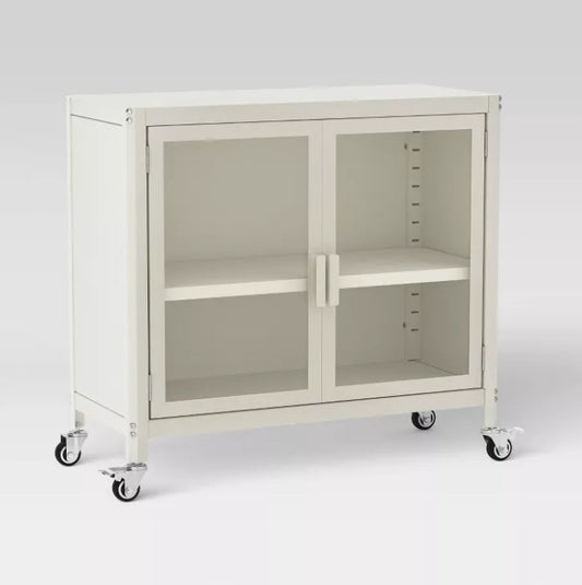 (New) 2 Door Metal Rolling Locker Storage Cabinet Chalk White
