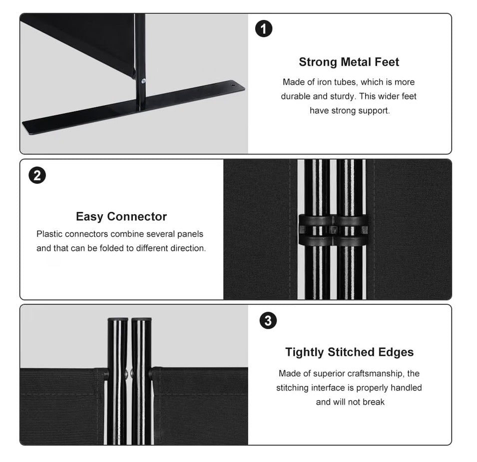 Kokorona 6 Panel Room Divider, 6 Ft. Tall Folding Privacy Screen Wall Dividers, Portable Privacy Screen Freestanding Room Divider for Room Separation Included Cover Strips 120 Inch Width x 72 Inch Height (Black)