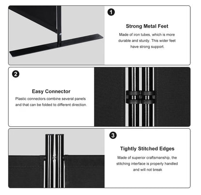 Kokorona 6 Panel Room Divider, 6 Ft. Tall Folding Privacy Screen Wall Dividers, Portable Privacy Screen Freestanding Room Divider for Room Separation Included Cover Strips 120 Inch Width x 72 Inch Height (Black)