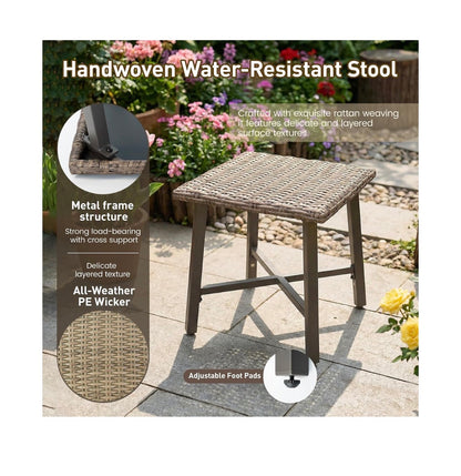 Rattan Side Table for Outdoor, Small Patio Table for Porch, Garden, Deck Balcony End Table with Handwoven Wicker Design, Compact Square Accent Table (Gray) (New in Box)