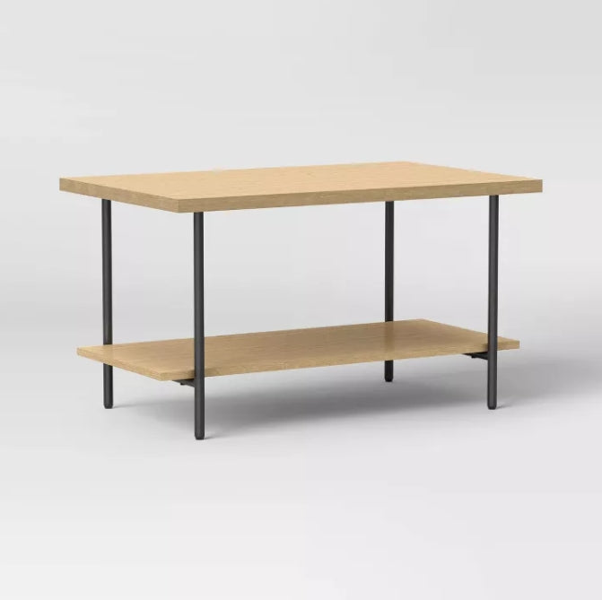 (New) Wood and Metal Coffee Table with Storage Shelf Natural Finish - Room Essentials