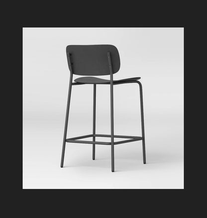Set of 2-24 Inch Molded Plastic with Metal Base Counter Height Barstools with Footrest (Black) (New in Box; needs to be assembled)