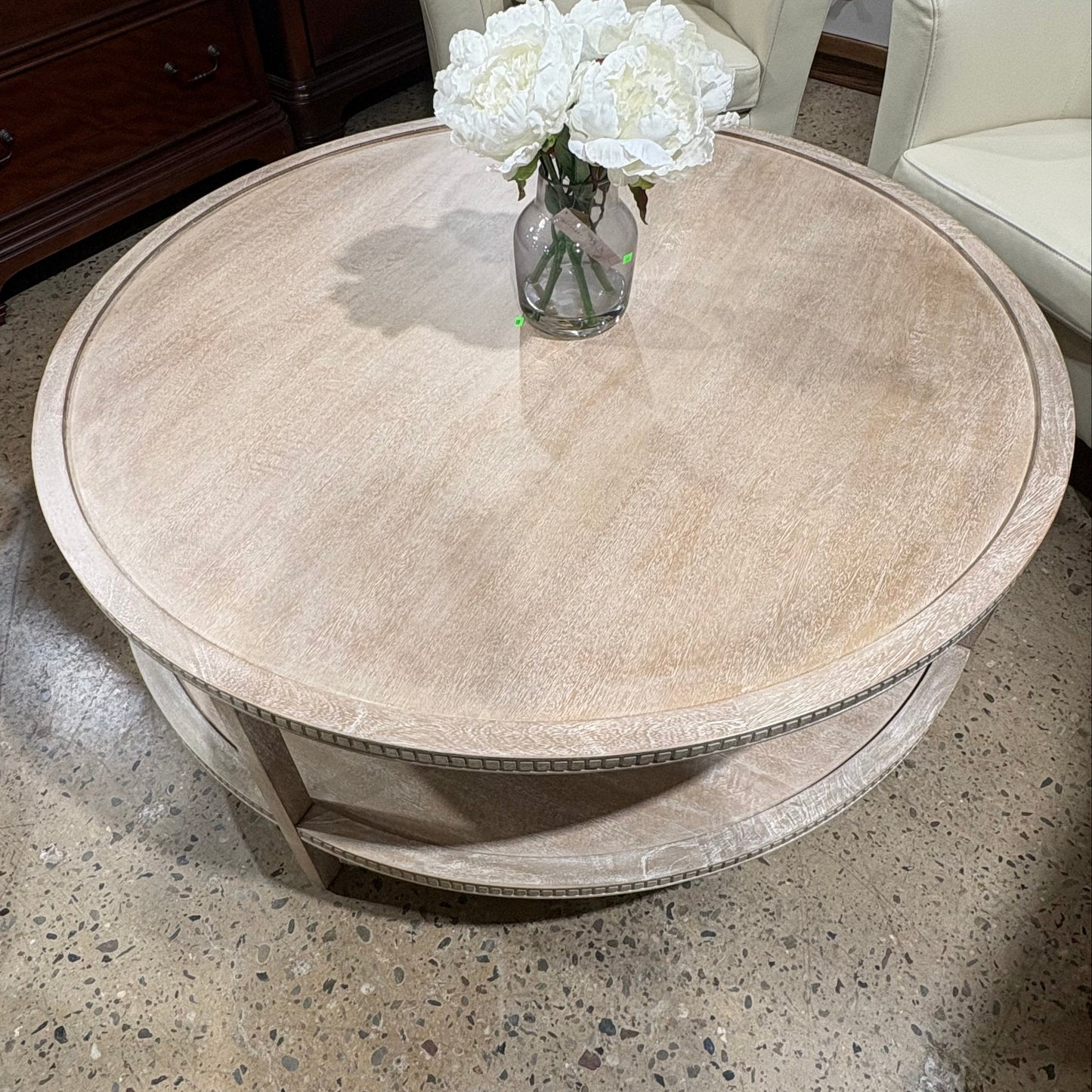 Mango Wood Coffee Table New White Wash Finish Warm Minimalist with Shelf