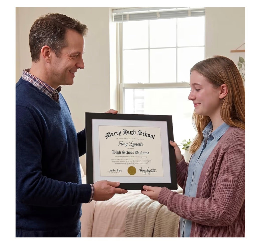Americanflat 11 Inch X 14 Inch Diploma Frame with Shatter Resistant Glass Use as 8.5 Inch X 11 Inch Frame with Mat or Display 11 Inch X 14 Inch Documents without Mat-Certificate Frames with Engineered Wood for Wall Display (Black) (New in Box)