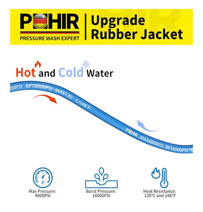100 Ft Pressure Washer Hose 3/8 Inch 4800 PSI, Kink Resistant Industrial Grade Hose with Quick Connect Ends and Adapters for Hot & Cold Water Steel Wire Braided Hose for Power Washing