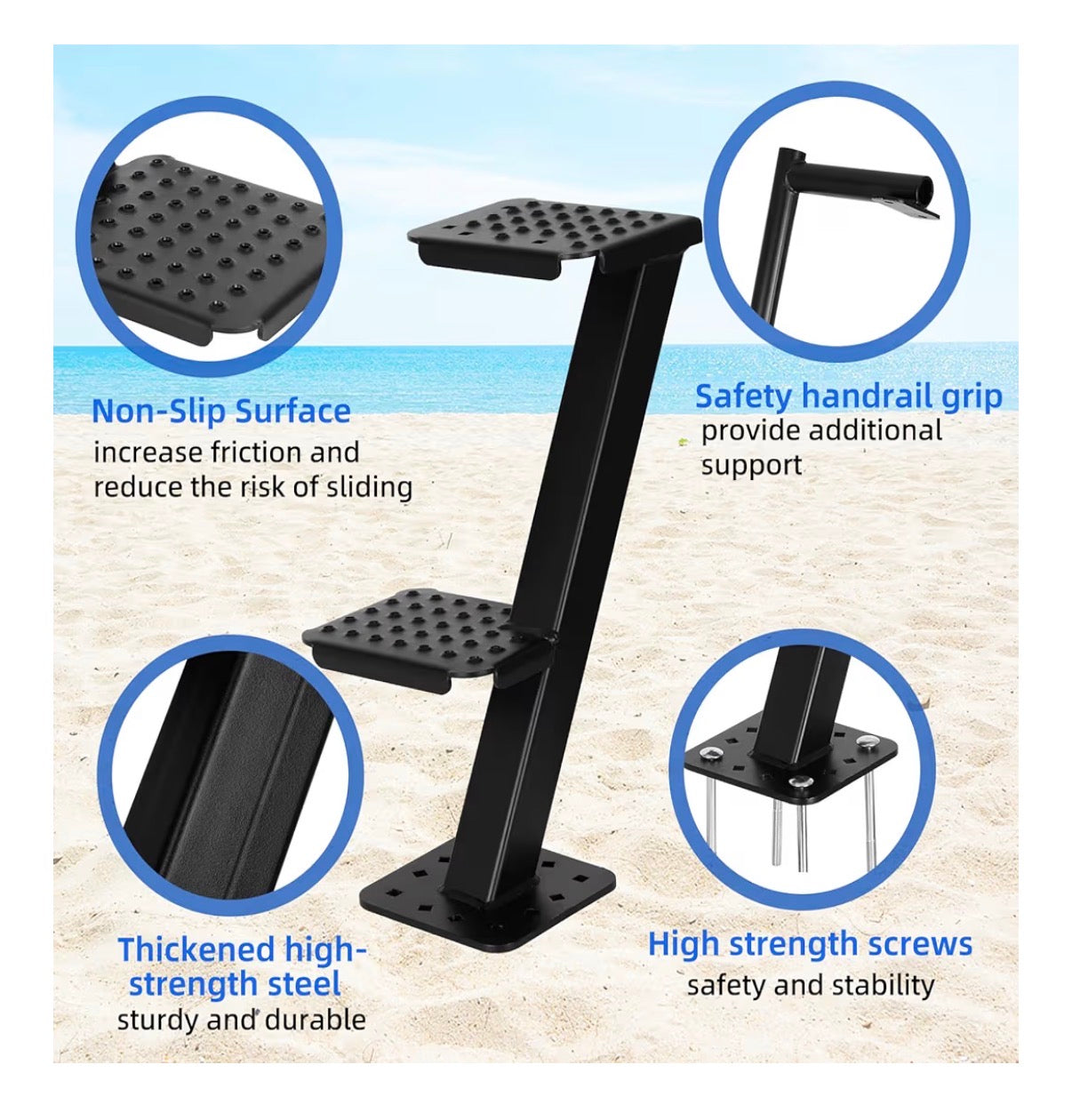 Heavy Duty Boat Trailer Steps with Safety Handle, Non-Slip Surface, Boat Trailer Steps for the Tongue, 3 Step Trailer Step