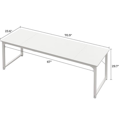 Huuger Computer Desk, 70 Inch Office Desk, Gaming Desk with Storage, Writing Desk for Home Office, Study, Long Simple Desk, Large Legroom, Metal Frame (White) (New in Box)