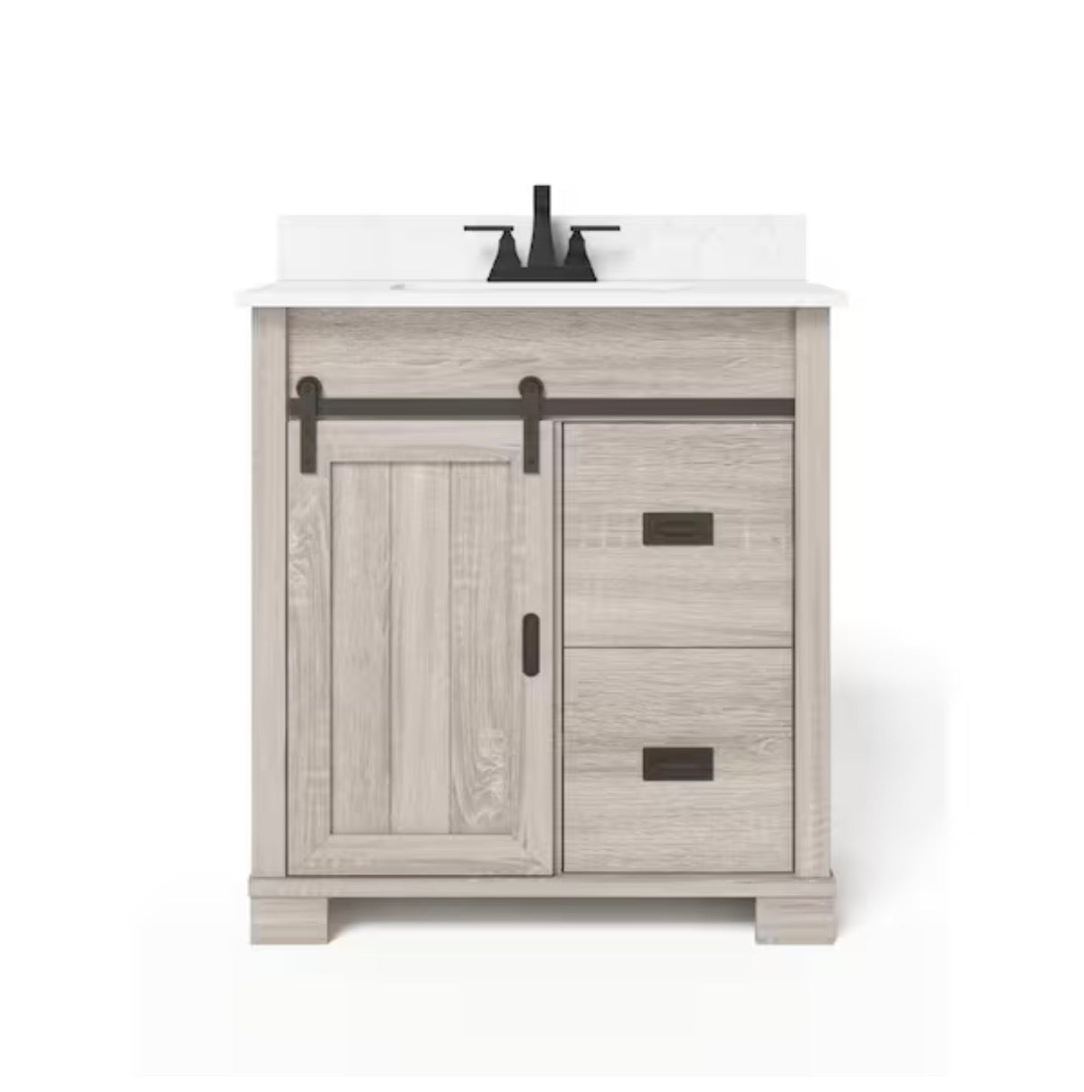Brindley 30 Inch Single Sink Freestanding Weathered Bath Vanity with White Engineered Stone Top (Gray) (Unboxed; New)