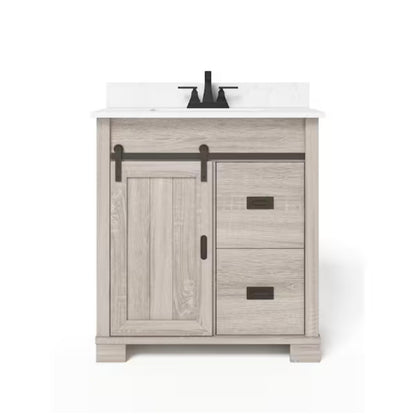 Brindley 30 Inch Single Sink Freestanding Weathered Bath Vanity with White Engineered Stone Top (Gray) (Unboxed; New)