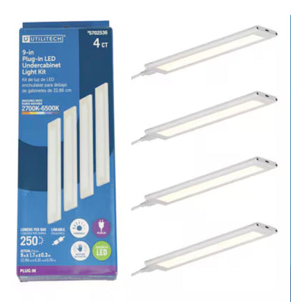 Utilitech 4 Pack 9 Inch Plug In LED Under Cabinet Light Bar