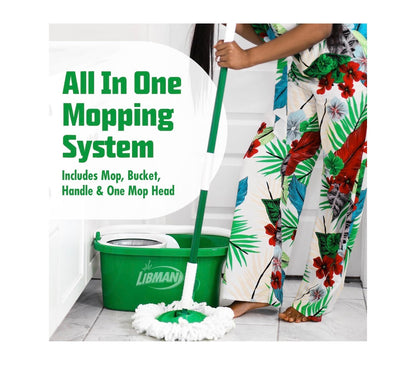 Libman Tornado Spin Mop System Mop and Bucket with Wringer Set Mop for Floor Cleaning 1 Mop Head Included (New in Box)