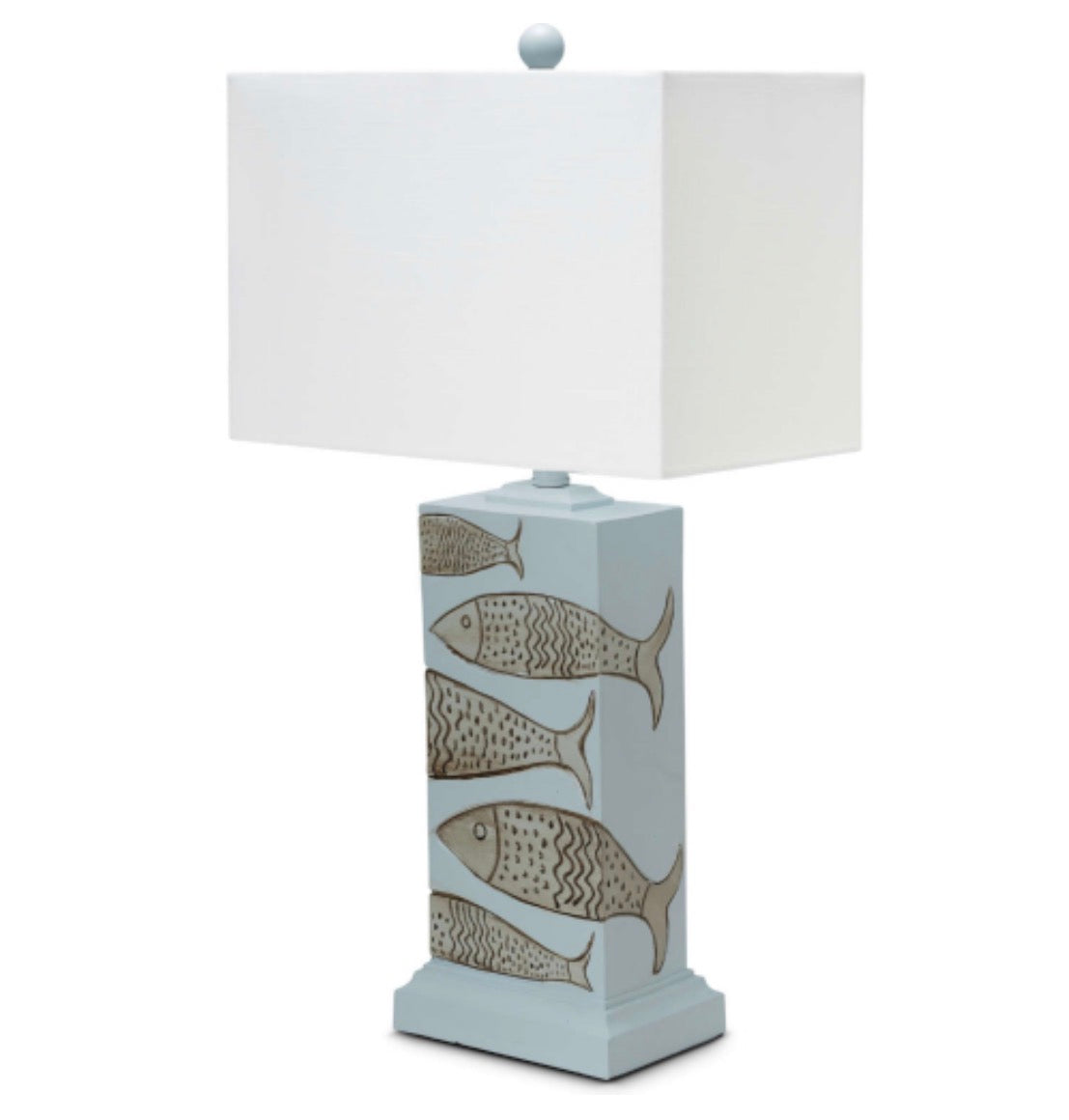 Pompano 28 Inch Height Table Lamp in Hand Painted Fish Print Poly & Linen Set of Two (New in Box)