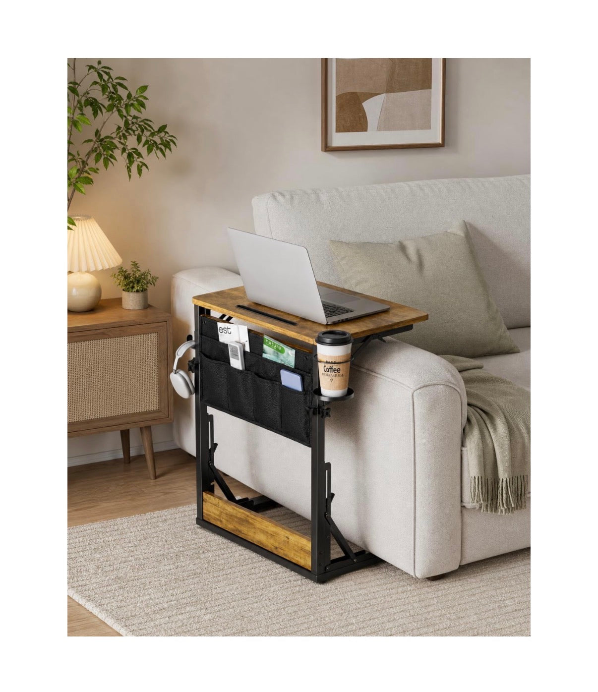 Adjustable TV Tray Table with Cup Holder, Storage Bag & Table Slot Easy Assembly TV Dinner Tray Table, 21.6 Inch Foldable Table Tray, TV Trays for Eating on Couch, Bed & Chair (New in Box)