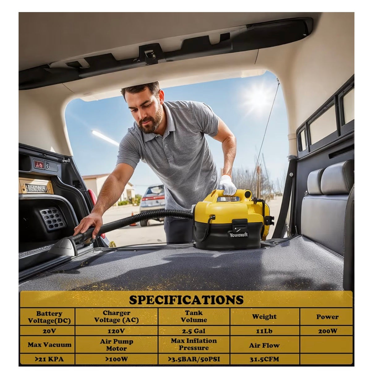 3-in-1 Shop Vac Cordless & Corded, Versatile Power Supply with Tire Inflator and Blower Functions