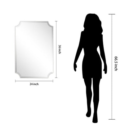 Wall Mirror 24 Inch W X 36 Inch Height Rectangle Clear Beveled Frameless Wall Mirror (New in Box)