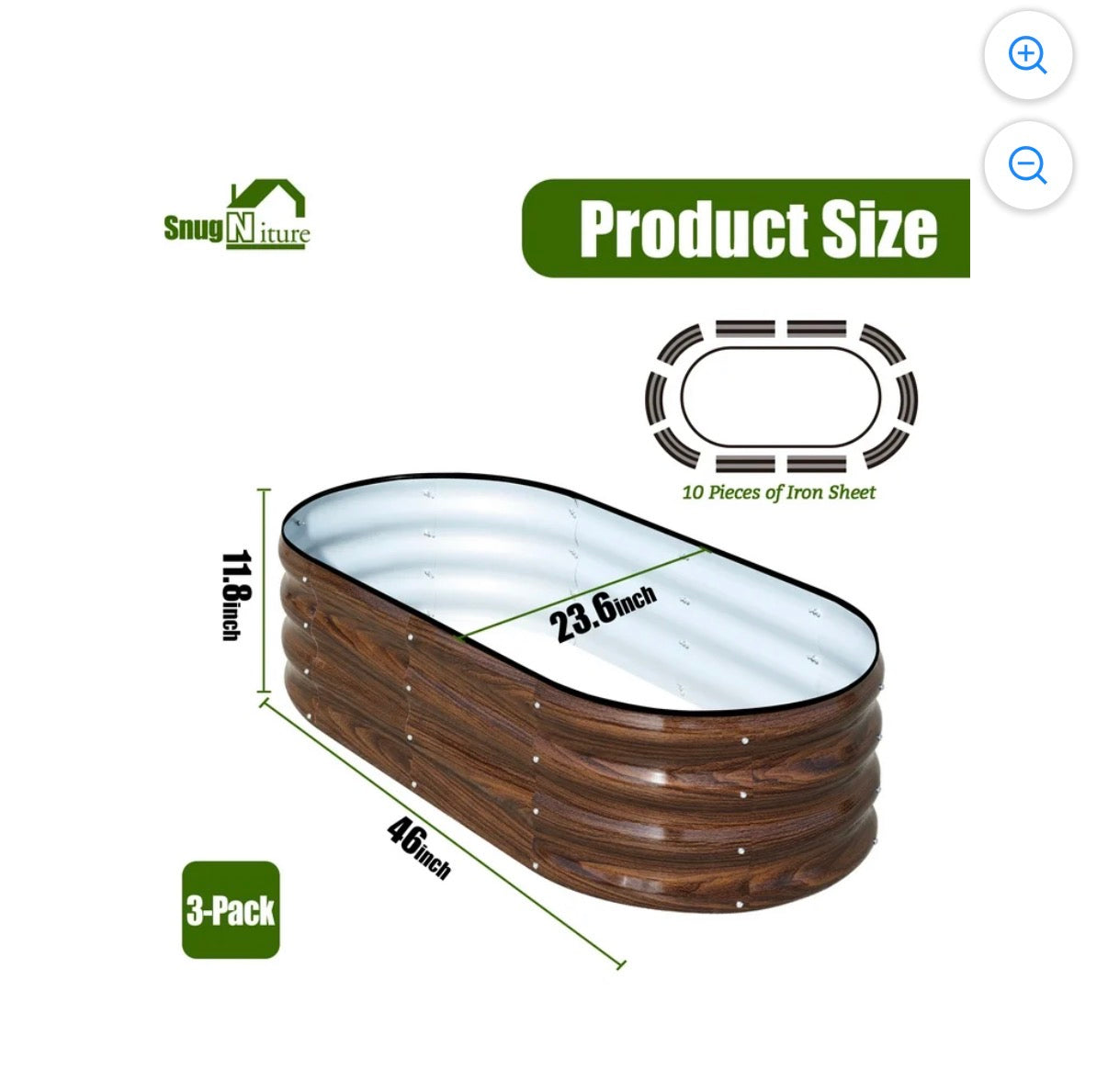 SnugNiture Galvanized Raised Garden Bed Outdoor, 3 Pieces 4 X 2 X 1 ft Metal Planter Box (Brown) (New in Box)