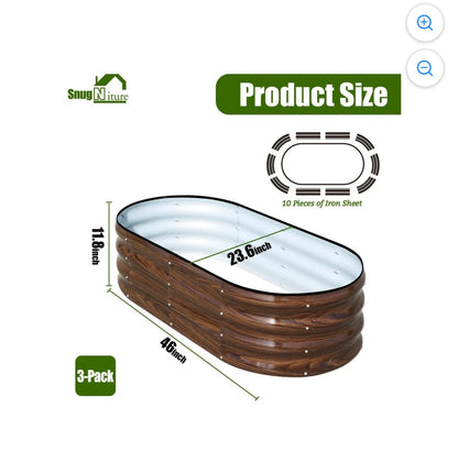 SnugNiture Galvanized Raised Garden Bed Outdoor, 3 Pieces 4 X 2 X 1 ft Metal Planter Box (Brown) (New in Box)