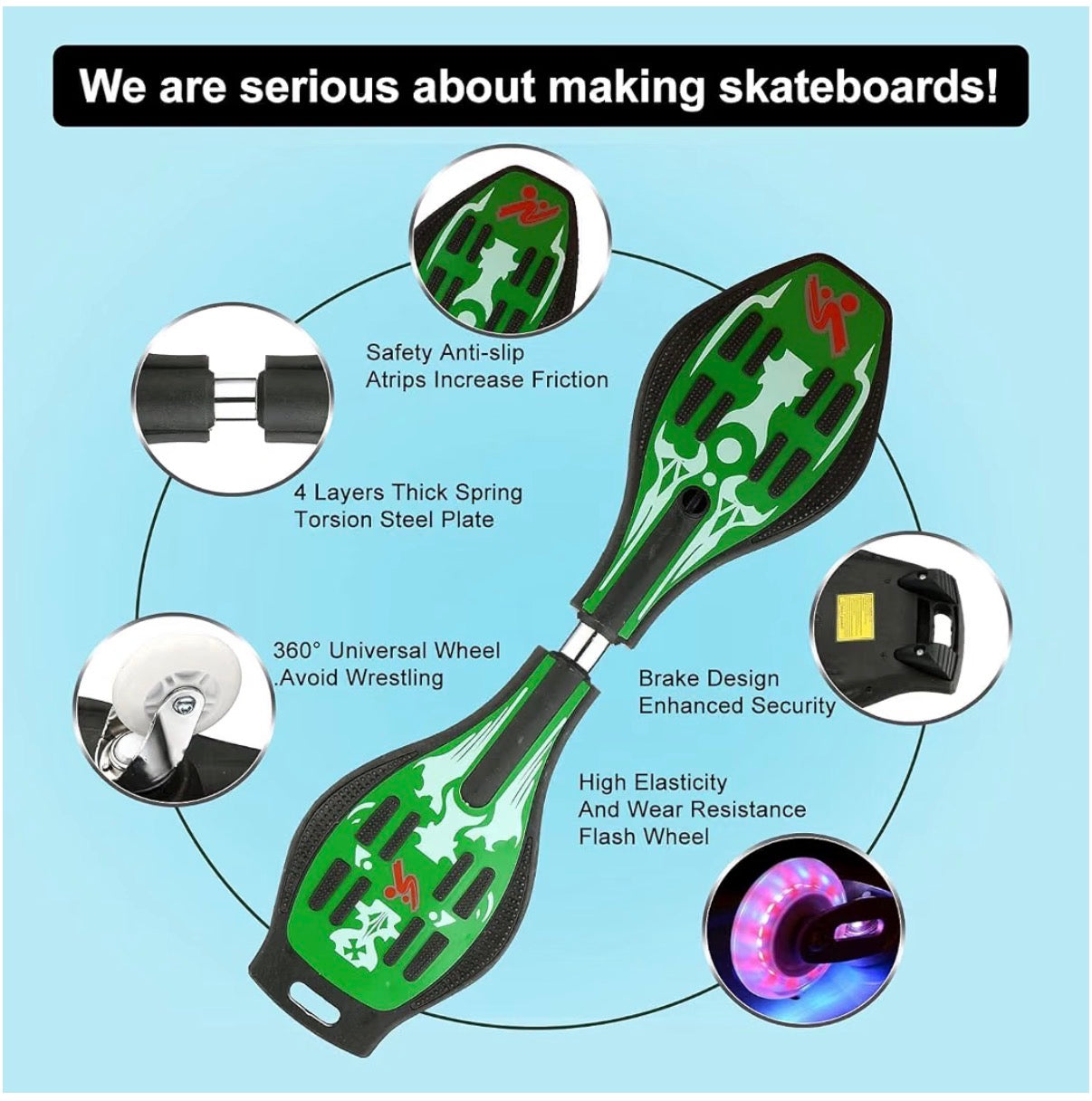 Rip Stick Skateboard, Compact and Lightweight RipStick Deluxe JuniorCaster Board with Illuminating Wheels and 360 Degree Casters for More Excitement and Fun for Adults 29.1 Inch (New in Box) (Green)