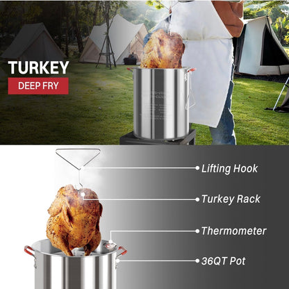 36 Qt. Outdoor Fryer - Turkey Fryer - Seafood Boil Pot, Cover & Skimmer included - 50,000BTU Propane Burner, Aluminum Deep Fryer Pot with Basket, Crab, Seafood & Crawfish Boiler