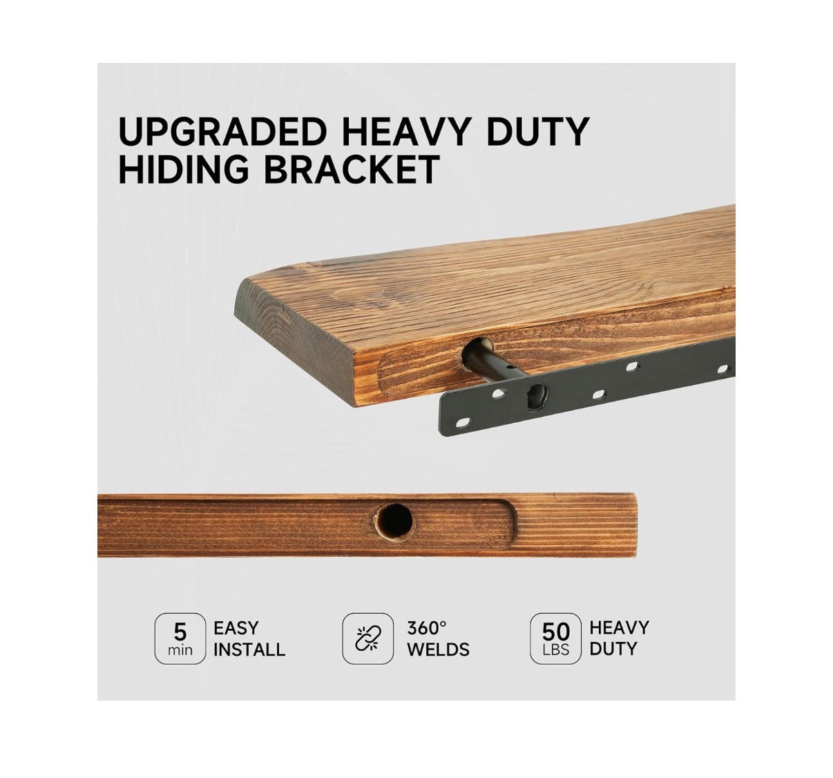24 Inch Live Edge Floating Shelves for Wall Set of 2, Solid Finish Spruce Natural Wood Floating Shelves, Thick Rustic Edge Shelves for Bathroom, Kitchen, Living Room, Decor (Brown Finish) (New in Box)