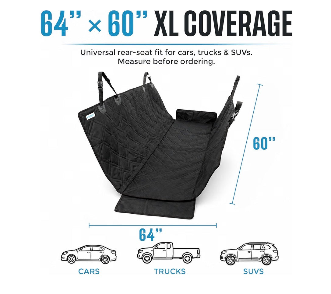 Bulldogology Dog Back Seat Cover 100 Percent Waterproof Heavy Duty Bench Cover with Dog Hammock and Backseat Protector Premium Pet Car Seat Cover for Cars, Trucks, SUVs (X-Large, Black) (New in Box)