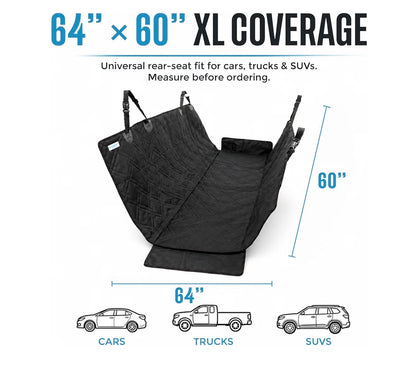 Bulldogology Dog Back Seat Cover 100 Percent Waterproof Heavy Duty Bench Cover with Dog Hammock and Backseat Protector Premium Pet Car Seat Cover for Cars, Trucks, SUVs (X-Large, Black) (New in Box)
