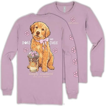 Simply Southern Dogs and Coffee - Golden Retriever - Pink Bow - Adult Long Sleeve