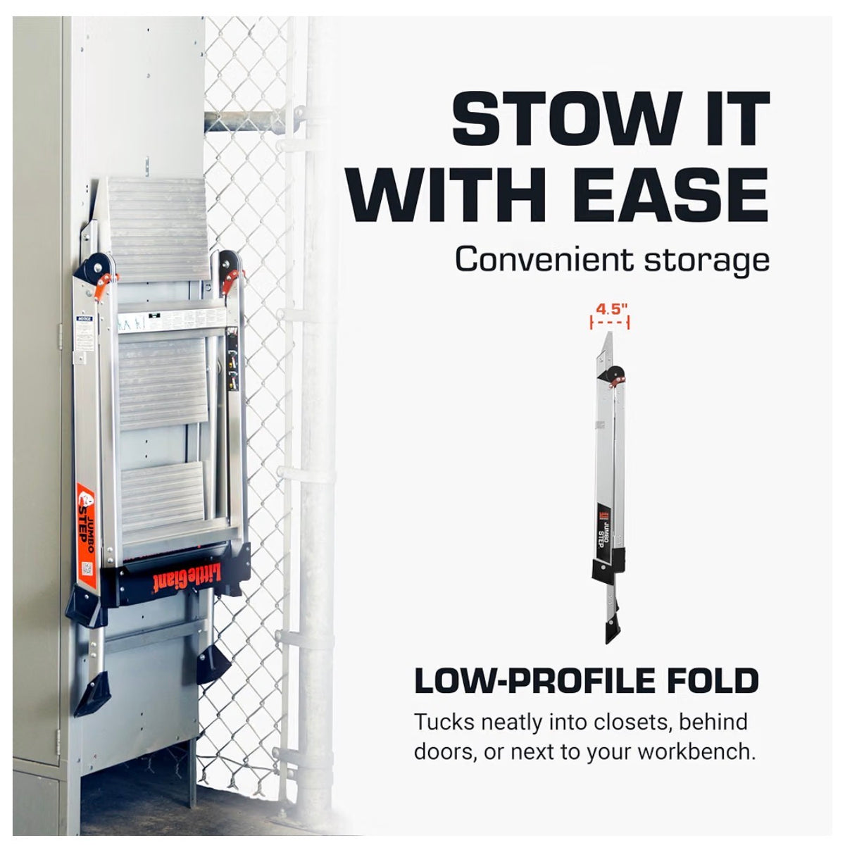 Little Giant Jumbo Step 3-Step Foldable 2.2 Ft. Aluminum Stool Foldable Aluminum Step Stool, Extra-Wide Stair Like Treads, Rotating Handrail, Tool Tray, 375 lbs. Weight Capacity (New in Box)