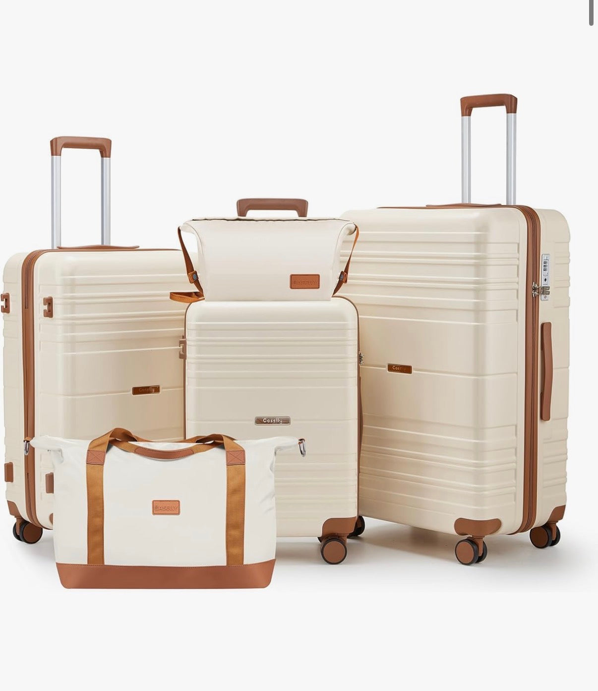 Luggage Sets with Spinner Wheels, PC + ABS Hard Shell Travel Luggage, Lightweight Carry-On Suitcases with TSA Lock, YKK Zippers (Beige) (New in Box)