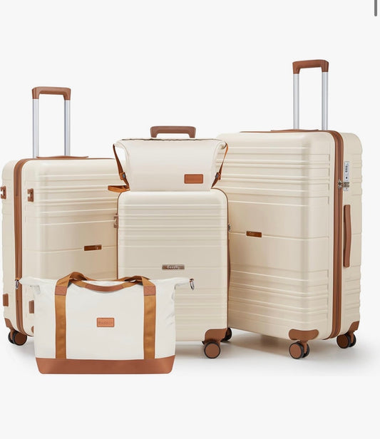 Luggage Sets with Spinner Wheels, PC + ABS Hard Shell Travel Luggage, Lightweight Carry-On Suitcases with TSA Lock, YKK Zippers (Beige) (New in Box)