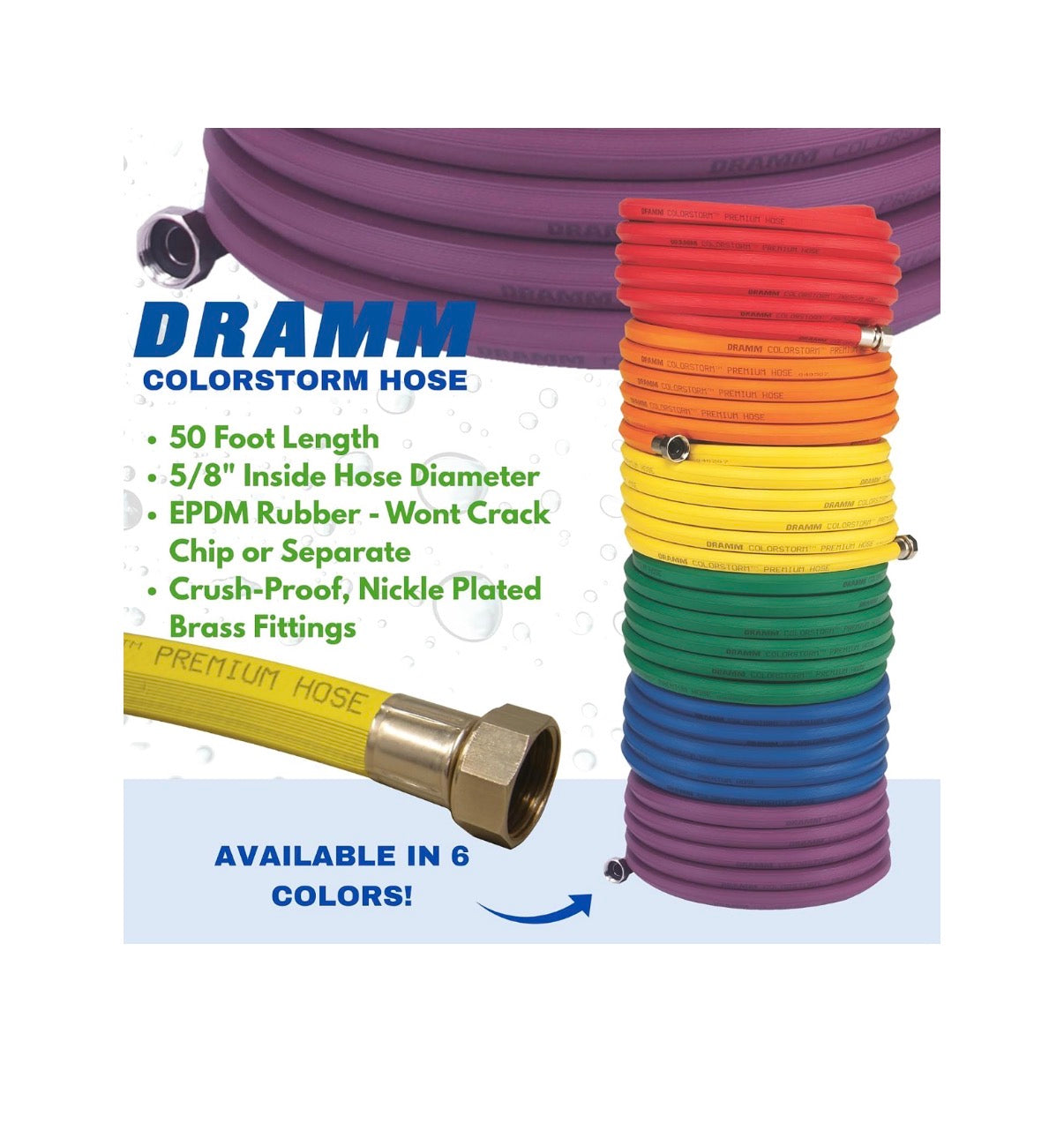 Dramm ColorStorm Premium Rubber Garden Hose 75 Ft. Heavy Duty 5/8 Inch Water Hose Kink Resistant, Crush Proof Nickel-Plated Couplings Made in USA (Yellow)