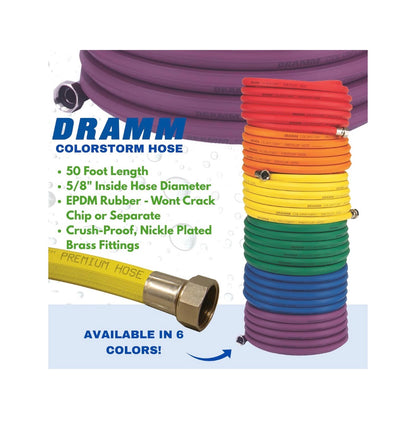 Dramm ColorStorm Premium Rubber Garden Hose 75 Ft. Heavy Duty 5/8 Inch Water Hose Kink Resistant, Crush Proof Nickel-Plated Couplings Made in USA (Yellow)