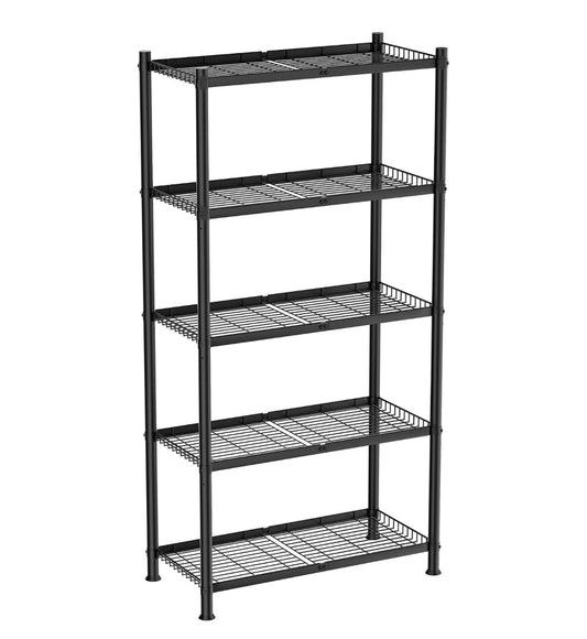 Vetallo 5 Tier Wire Shelving, Metal Shelves 32 Inch X 12 Inch X 63 Inch Carbon Steel Material, Extra Strong Pipe, Heavy Duty Storage Rack with Leveling Feet for Kitchen, Garage, Pantry, Closet, Laundry (Black) (New in Box)