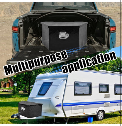 26 Inch X 13.3 Inch X 12 Inch Aluminum Trailer Tongue Tool Box Heavy Duty Storage Box 5 Bar Tread Pattern Toolboxes with Lock and Keys Suitable for Trailer RV (Black) (New in Box)