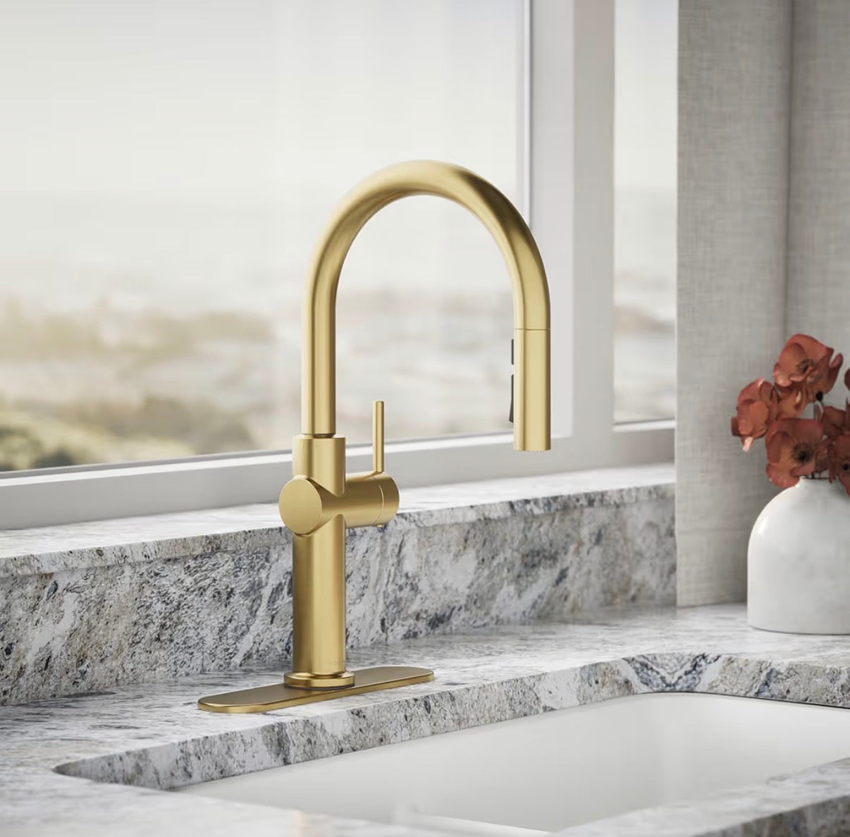 Kohler Crue Pull Down Kitchen Faucet, Pull Down Sprayer (Vibrant Brushed Modern Brass) (New in Box)